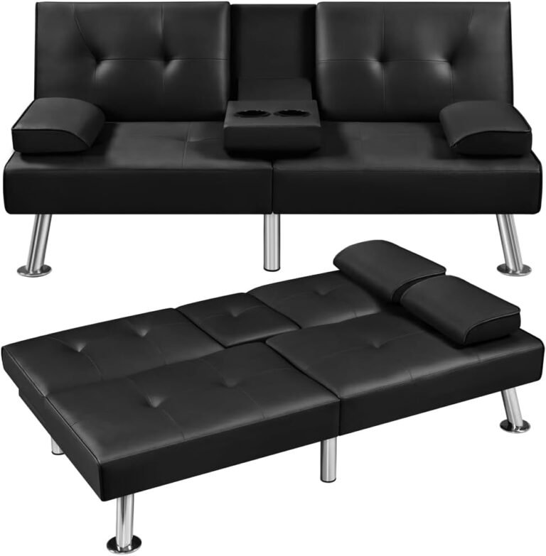Yaheetech Convertible Sofa Bed Adjustable Couch Sleeper Modern Faux Leather Recliner Reversible Loveseat Folding Daybed Guest Bed, Removable Armrests, Cup Holders, 3 Angles, 772lb Capacity, Black Review
