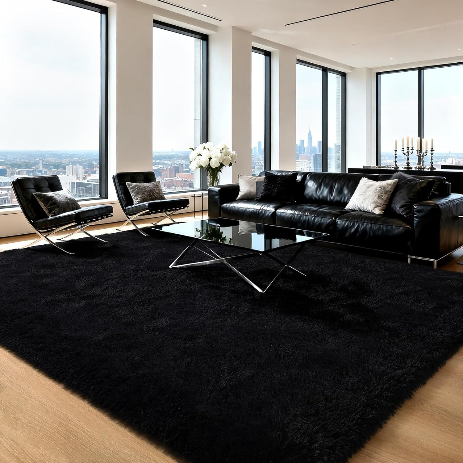 HOMORE Black Rugs for Living Room, 5x8 Area Rugs for Bedroom Fluffy Furry Rug for Kids Room, Large Shaggy Rug for Teen Boys Girls Room, Big Fuzzy Carpet for Dorm Home Decor | Modern Luxury Fluffy Soft and Comfy Carpet for Boys Girls Nursery Room