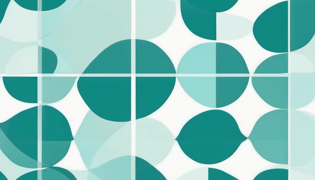 Abstract method grid illustration in teal and pale aqua on white — decorative header for About Living Room Central