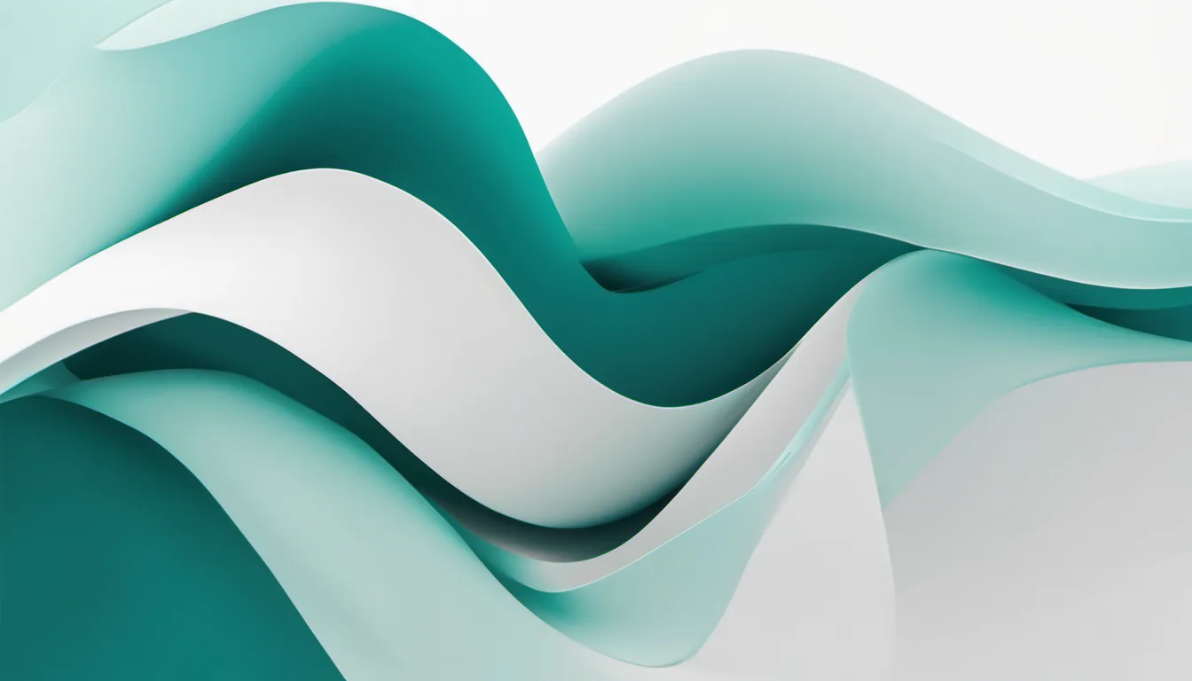 Abstract widening ribbon stack illustration in teal and pale aqua on white — decorative header for Sofa ' Sectional Reviews, from the Spec Sheet